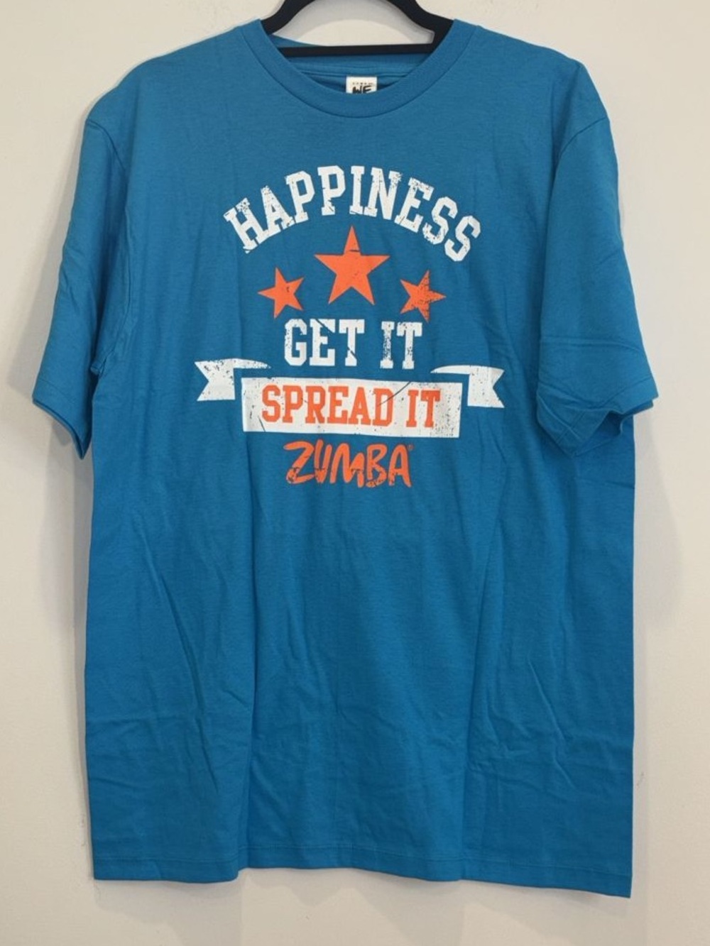 Zumba Fitness Graphic T-Shirt Blue Crew Neck Short Sleeve Workout Tee